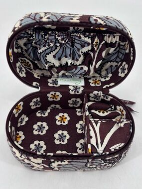 Vera Bradley Slate Blooms Hard Shell Cotton Zip Around Travel Jewelry Case Box